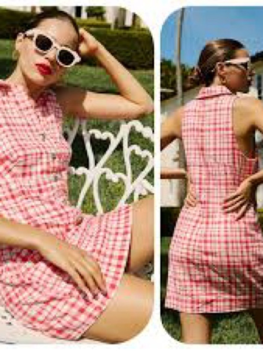 ANTHROPOLOGIE Maeve Linen Collared Button Front Mini Dress Pink Check Gingham L